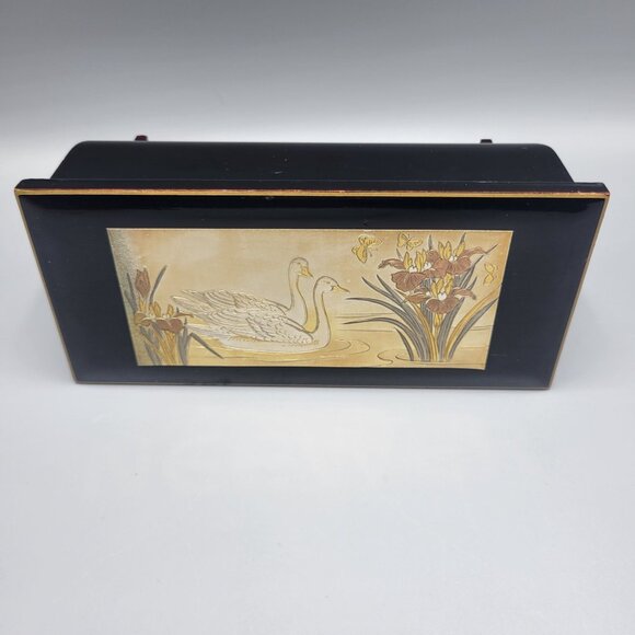 Vtg Lacquered Westland Music Jewelry Box Swan Floral Red Velvet Chopin Nocturne - Picture 6 of 16
